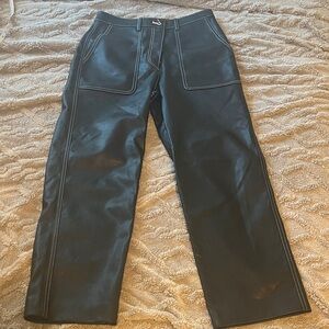 Aritzia Leather Pants with white stitching - short length